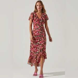 Astr Floral Pink High-Low Ruffle Midi Dress